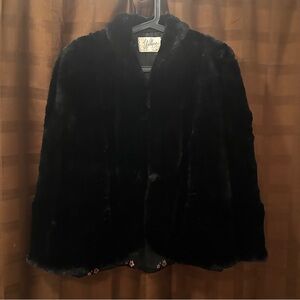 Williges of Sioux City since 1892 Vintage Black Faux Fur Cape Coat monogrammed